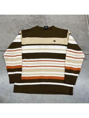 vintage southpole brown white and orange striped knit sweater size large